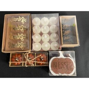 Robert Stanley Fall Decor Bundle Thanksgiving Napkin Rings Pumpkin Candles LED W